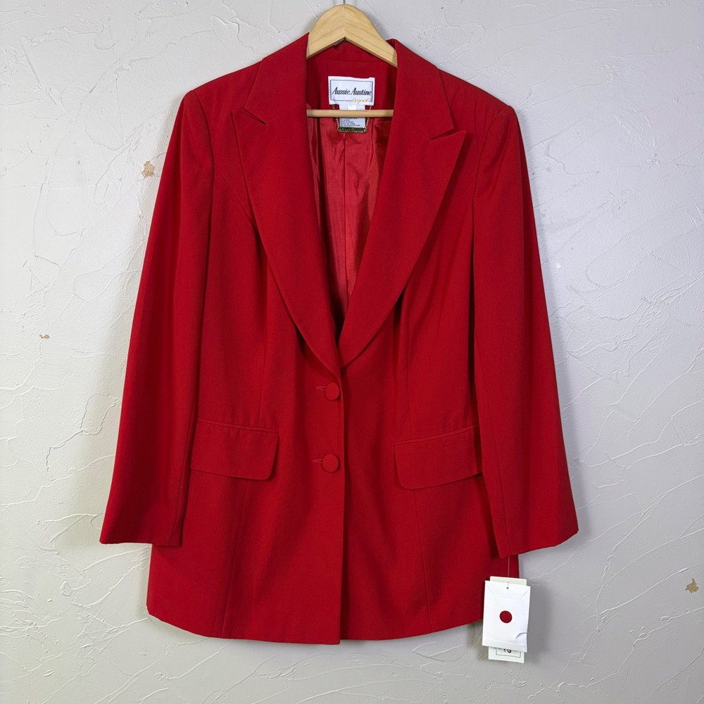NWT Vintage Aussie Austine Blazer Womens 14 Red Long Sleeve Button Front Career